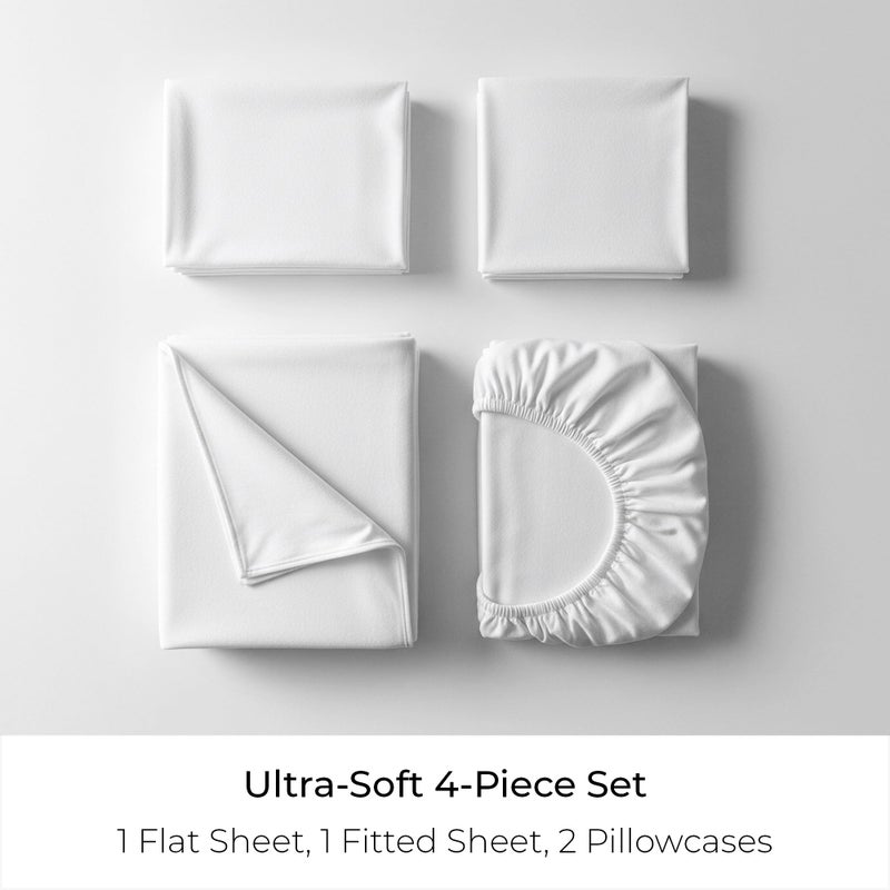 Mellanni Cotton Flannel Sheet Set - Double Brushed for Added Softness & Comfort - Deep Pocket Fitted Sheet up to 16" - 4 Piece Set (Full, White) - Image 3